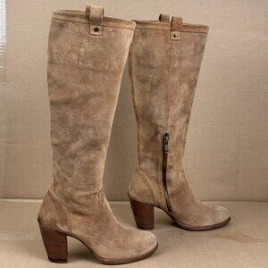 UGG 1013879 Women's 7.5 Tan Suede Tall Side Zip Block Heel Boots